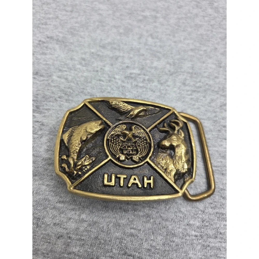 1983 Solid Brass Utah Wildlife Registered Collection Belt Buckle